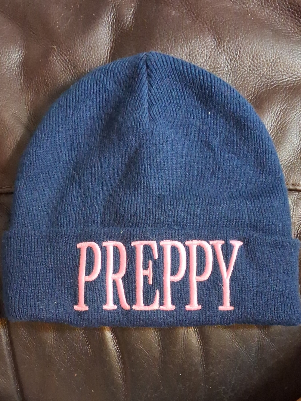 Navy Beanie with Pink PREPPY Embroidery Jadelynn Brooke